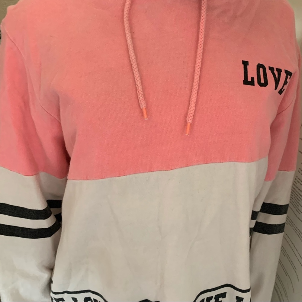 Pink/white “Love” sweater